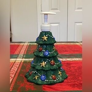 Vintage Festive Green Christmas Tree Ceramic Soap Dispenser Ornaments Stars